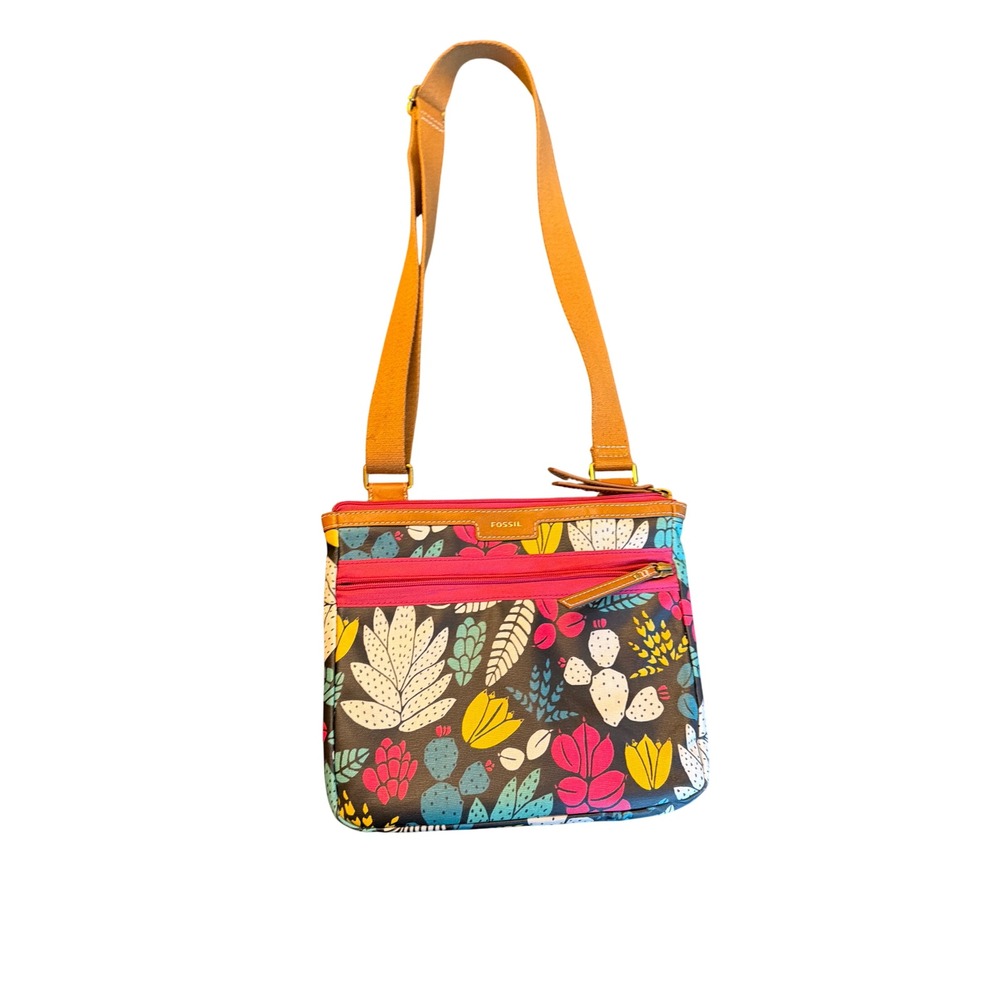 Fossil Crossbody Bag Multi-Color Cactus Floral Print Fiona Small Messenger Bag